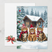 プレッピーな冬の衣装と帽子を被ったタビー猫たち シーズンカード (正面/裏面)