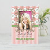 プレッピーな卒業の招待状の発表のピンク 招待状 (スタンド正面)