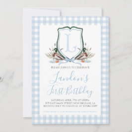プレッピーな南部のブルーボーイダックの1歳誕生日 招待状