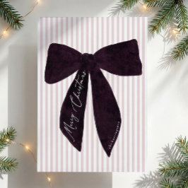 プレッピーな大きめなプラム色のベルベットのリボンのストライプのクリスマス シーズンカード