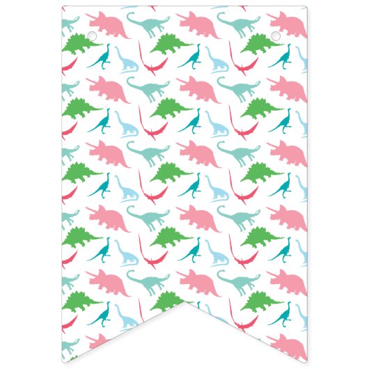 プレッピーな女の子の恐竜のシルエットの誕生日の旗 バンティングフラッグ (第1の旗)