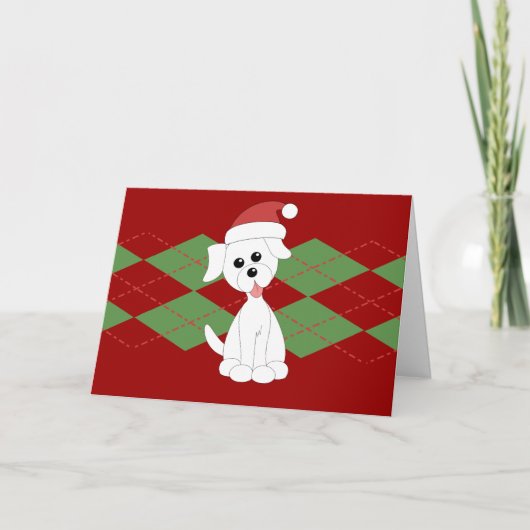 プレッピーな子犬のクリスマス シーズンカード (正面)