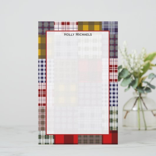 プレッピーな格子縞のパッチワークの文房具 便箋 (スタンド正面)