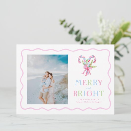 プレッピーな水彩キャンディケインのウェーブフレーム シーズンカード (スタンド正面)