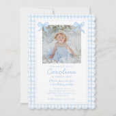 プレッピーな水彩ボウズ ギンガム カスタムフォト 招待状 (正面)