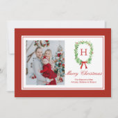 プレッピーな水彩モノグラムの花輪 シーズンカード (正面)