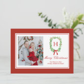 プレッピーな水彩モノグラムの花輪 シーズンカード (スタンド正面)