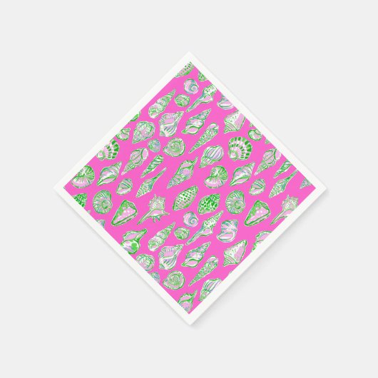 プレッピーな海の貝殻がホットピンクの海辺 スタンダードカクテルナプキン (角)