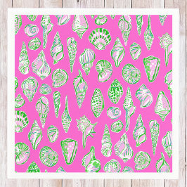 プレッピーな海の貝殻がホットピンクの海辺 スタンダードカクテルナプキン