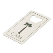 プレッピーな海岸のヤシの木モノグラム クレジットカード栓抜き (正面アングル)