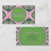 プレッピーな淡いピンク、緑及び青のダマスク織 名刺 (正面/裏面)
