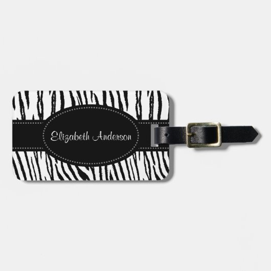 プレッピーな白黒トラは名前と縞で飾ります ラゲッジタグ (正面横)