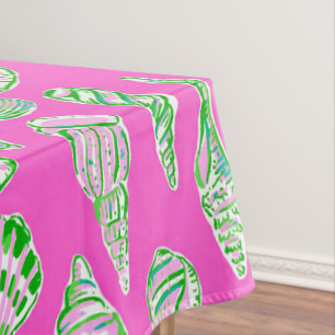 プレッピーな貝殻がホットピンクの海辺 テーブルクロス