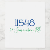 プレッピーな郵便番号と住所のワインボトルラベル - 個人名入りギフト ワインラベル (シングルラベル)