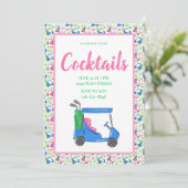 プレッピーな青いゴルフカートのカクテルパーティー枠 招待状 (スタンド正面)