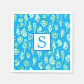 プレッピーな青いモノグラムの海辺 シェル スタンダードカクテルナプキン (正面)