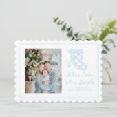 プレッピーな青い水彩リボン ストッキング シーズンカード (スタンド正面)