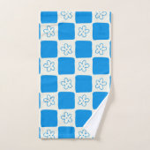 プレッピーな青い花のチェック柄 バスタオルセット (ハンドタオル)