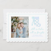 プレッピーな青の水彩リボン ストッキング シーズンカード (正面)