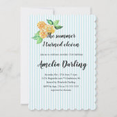 プレッピーな黄色の花のストライプ 夏の11歳の誕生日 招待状 (正面)