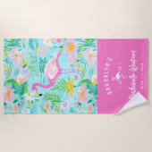 プレッピーサマー フラミンゴ | ブライズパーティー ビーチタオル (正面)