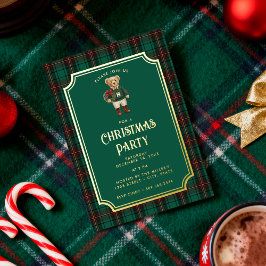 プレッピースタイルのラグジュアリーなチェック柄のクリスマステディベア 箔招待状