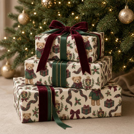 プレッピータータンベア ブルゴーニュボウクリスマス ラッピングペーパー
