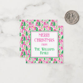 プレッピーピンクとグリーンのクリスマスツリー オーダーメイド ノートカード