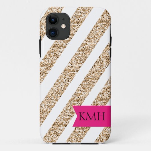プレッピー金ゴールドのグリッターで縞で飾ります Case-Mate iPhoneケース (裏面)