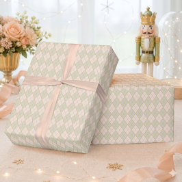 プレッピー アーガイル ピーチ ミント クリスマス ホリデー ラッピングペーパー