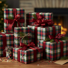 プレッピー クリスマス タータン ギフト包装紙 ラッピングペーパー