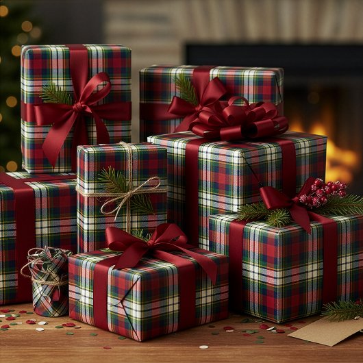 プレッピー クリスマス タータン ギフト包装紙 ラッピングペーパー