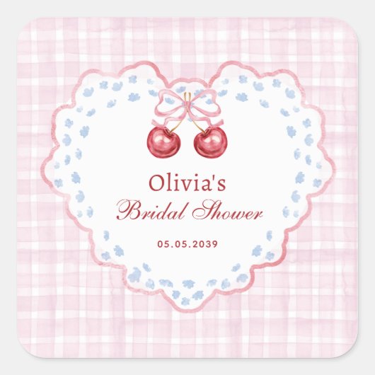 プレッピー グランミレニアル チェリー オン トップ ブライダル シャワー スクエアシール (正面)