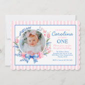 プレッピー グランミレニアル プレピー フラワール ブルーボウズ 招待状 (正面)