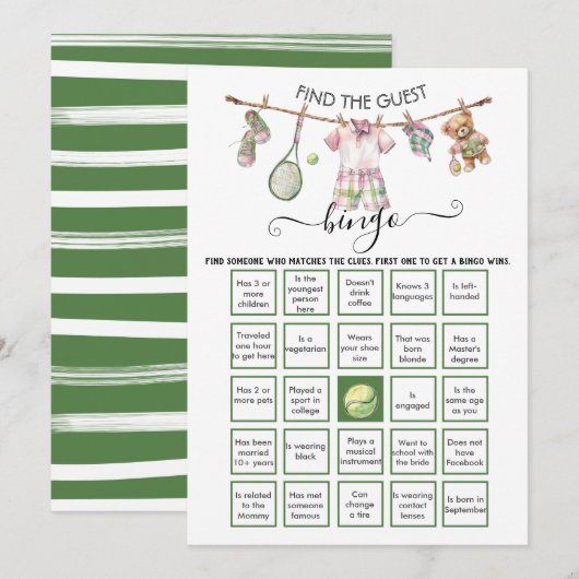 プレッピー テニス ゲスト ビンゴ 招待状 (正面/裏面)