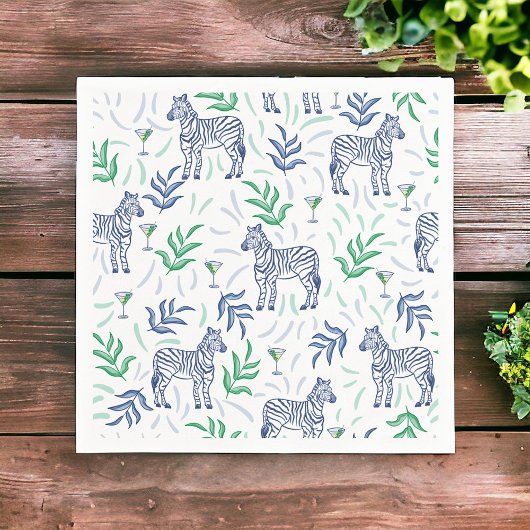 プレッピー ネイビー ゼブラ マーティニ ホワイト スタンダードカクテルナプキン