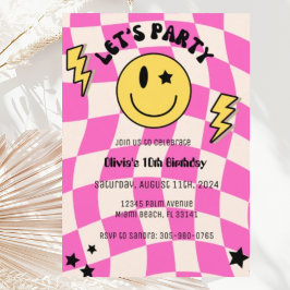 プレッピー ハットピンク Y2K スマイル 誕生日 招待状