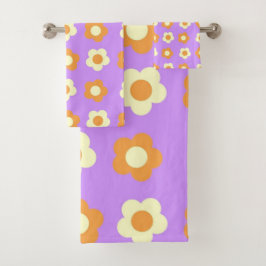 プレッピー パープル オレンジ 花柄 シンプルな花模様 バスタオルセット
