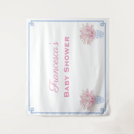 プレッピー ピンクとブルーのオンライン ベビーシャワー 背景 タペストリー