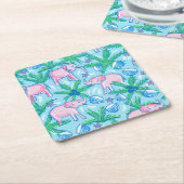 プレッピー ピンク エレファント スクエアペーパーコースター (アングル)