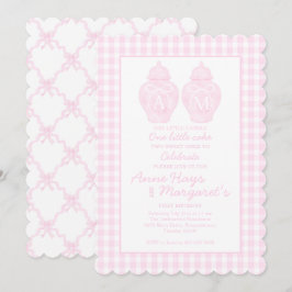 プレッピー ピンク ジンジャージャー モノグラム ファーストバースデー 招待状