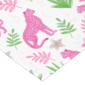 プレッピー ピンク チーター 白 花柄背景 テーブルクロス (アングル)