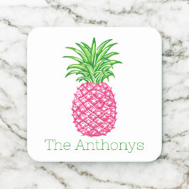 プレッピー ピンク パイナップル パーソナライズ  スクエアペーパーコースター