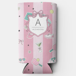 プレッピー ピンク モノグラム ピックルボール ギフト 彼女へ スリム缶クーラー