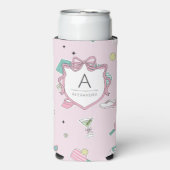 プレッピー ピンク モノグラム ピックルボール ギフト 彼女へ スリム缶クーラー (Seltzer正面)
