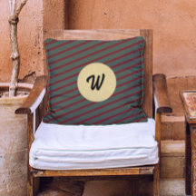 プレッピー フォレストグリーン & バーガンディ ストライプ モノグラム