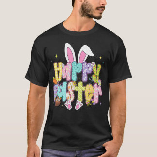 プレッピー ブラシストローク ハッピーイースター コケットバニー Tシャツ