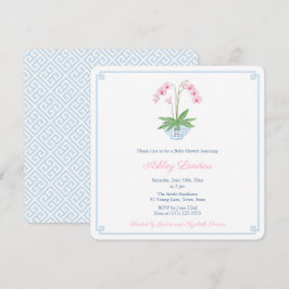 プレッピー ブルー ピンク オーキッド ジンジャージャー ベビーシャワー 招待状