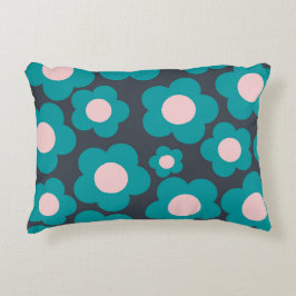 プレッピー ブルー ピンク ヒッピーフラワーパターン アクセントクッション