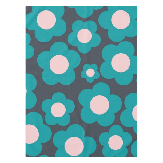 プレッピー ブルー ピンク ヒッピーフラワーパターン テーブルクロス (正面)